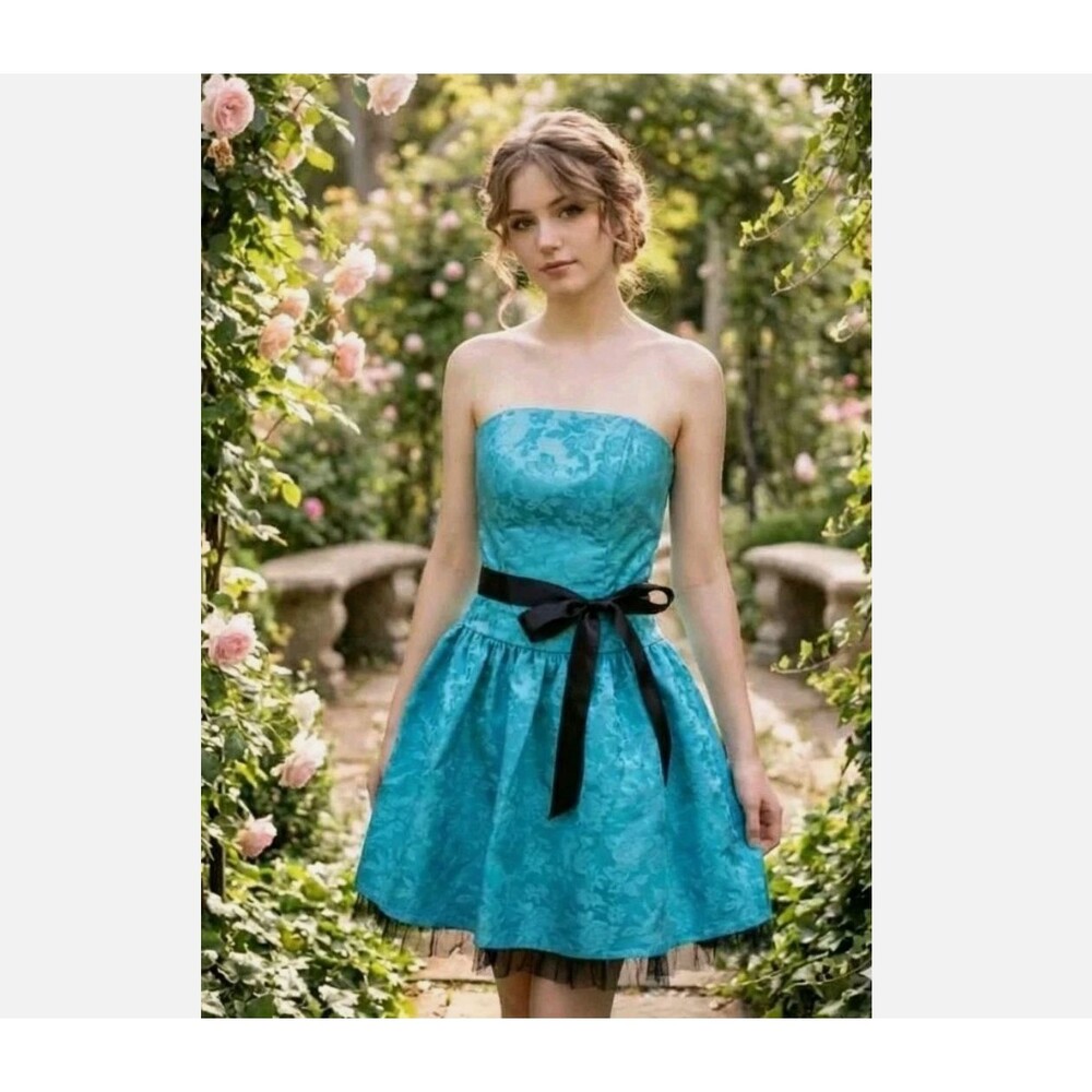 VINTAGE Jessica McClintock Gunne Sax Dress 3 XS Turquoise Tulle Prom Sleeveless